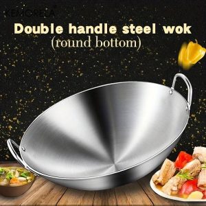 Thickened Heavy Gauge Aluminum Wok Frying Pan with Double Handles
