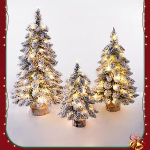Pre-lit Mini Snow Flocked Christmas Trees (Set of 3)