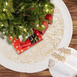 Christmas Tree Skirt – White Plush Carpet Xmas Tree Mat