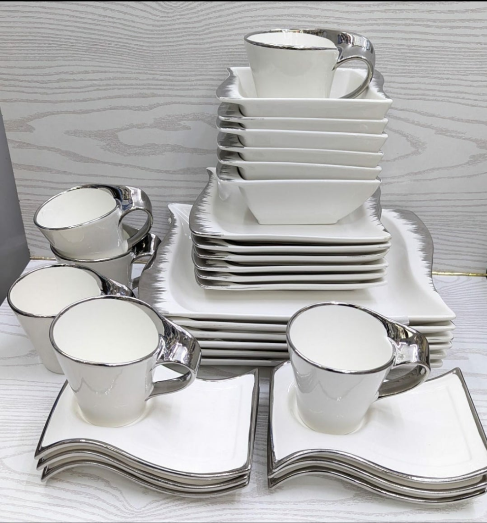30pcs Wavy Ceramic White Dinner Set - Image 2