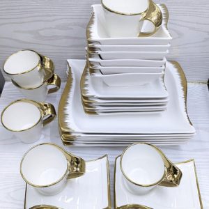 30pcs Wavy Ceramic White Dinner Set 