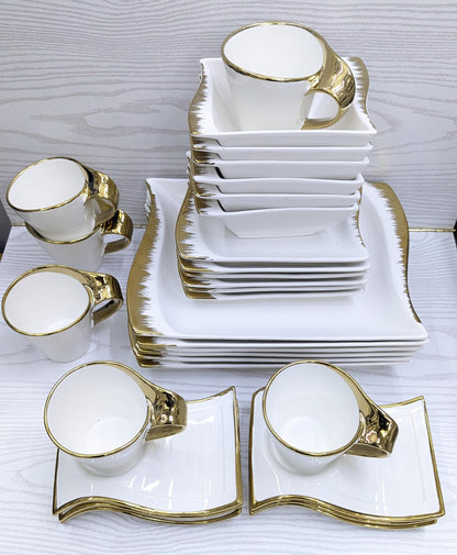 30pcs Wavy Ceramic White Dinner Set