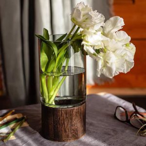 Glass Vase with Wooden Base