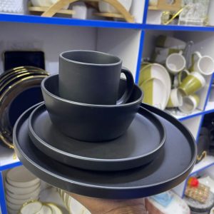 24pc Black Ceramic Dinner Set