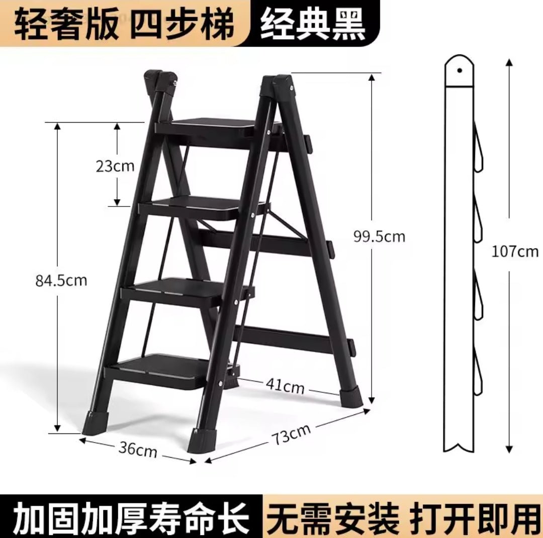 4-Step Black Foldable Stepper Ladder - Image 3