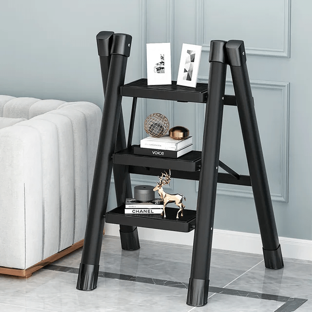4-Step Black Foldable Stepper Ladder - Image 4