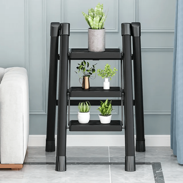 4-Step Black Foldable Stepper Ladder - Image 5