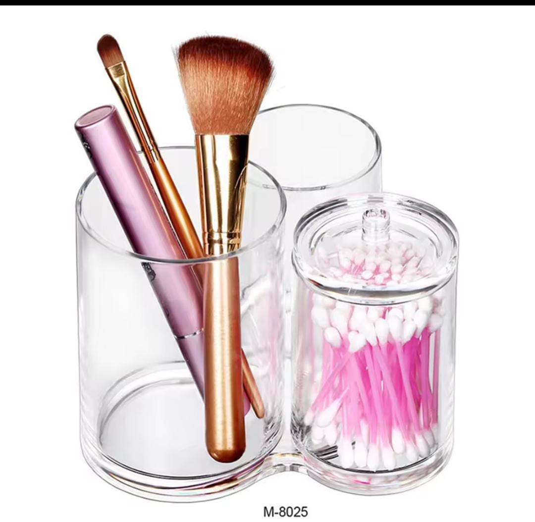 2 in 1 Acrylic Round Cotton Swab Holder / Makeup Brush Holder