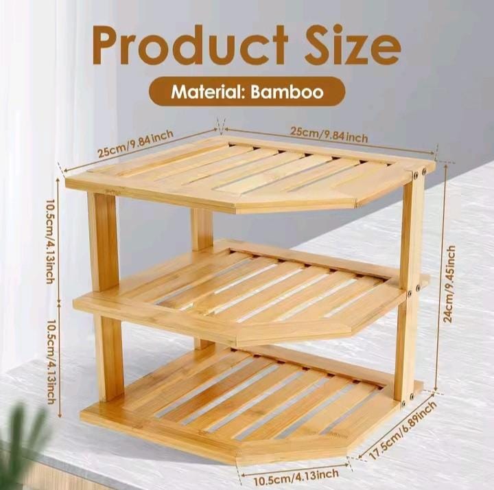 3 in 1 Bamboo Kitchen Corner Rack – Space Saving Counter Organizer in Kenya - Image 2
