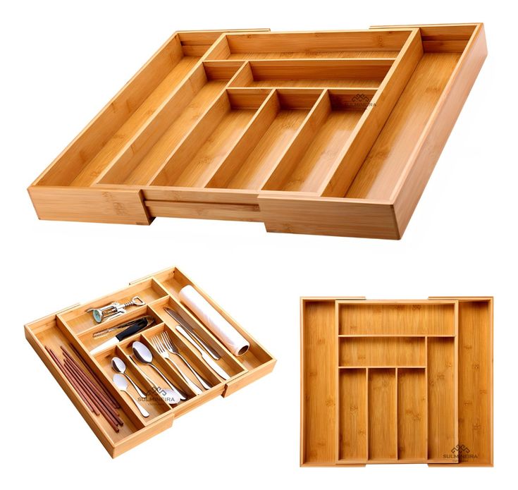 Expandable Multifunctional Bamboo Drawer Cutlery Organizer - Image 2