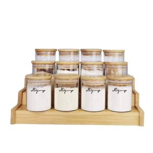 12pcs Glass Spice Jar Set with Bamboo Stand – Airtight Kitchen Spice Organizer in Kenya