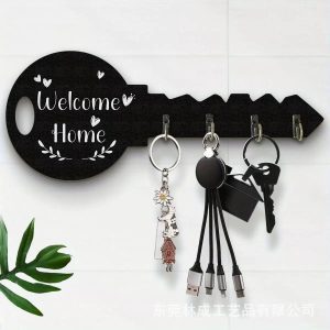 Welcome Home Wooden Key Holder with Hooks
