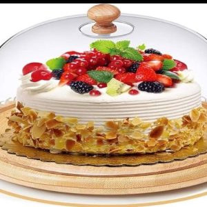 Bamboo Base Cake and Fruit Stand with Acrylic Dome Cover